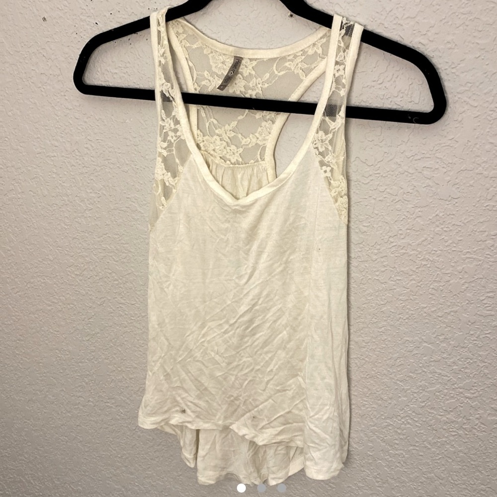 White tank top with lace sleeves and lace back